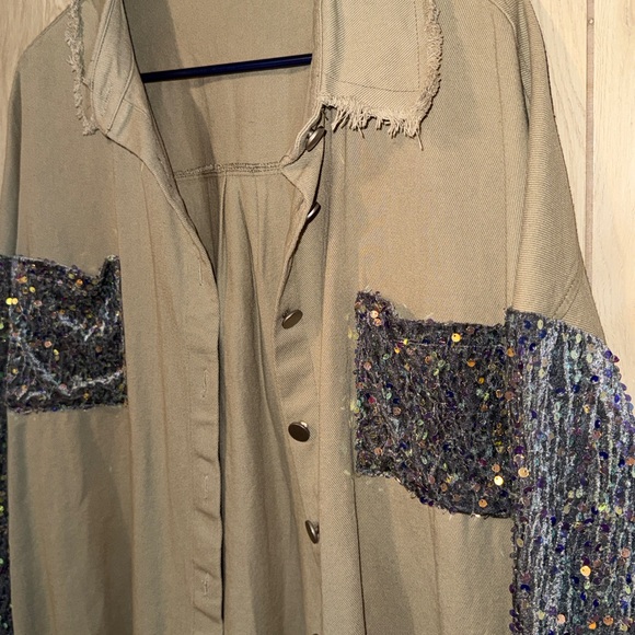 Glam Olive Sequin Utility Jacket - Picture 3 of 5